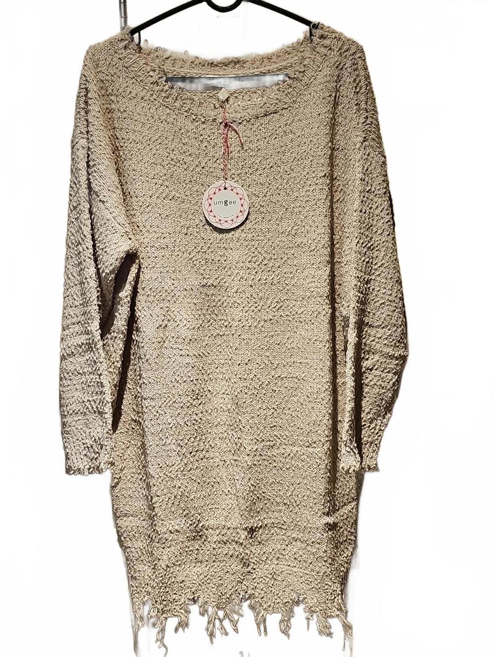 Umgee Cream Raw Hem Sweater Dress Size L NWT